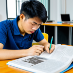 Studying Photography Theory**

"A young Vietnamese photography student, fully clothed in casual attire, studying a photography textbook at a desk with a cup of coffee. The background is a bright, modern co-working space in Ho Chi Minh City. Focus on the student's concentration and determination. Safe for work, appropriate content, modest, professional, perfect anatomy, well-formed hands, natural pose, high quality."

**